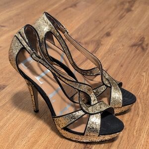 Elle Gold and Black Women's Heels